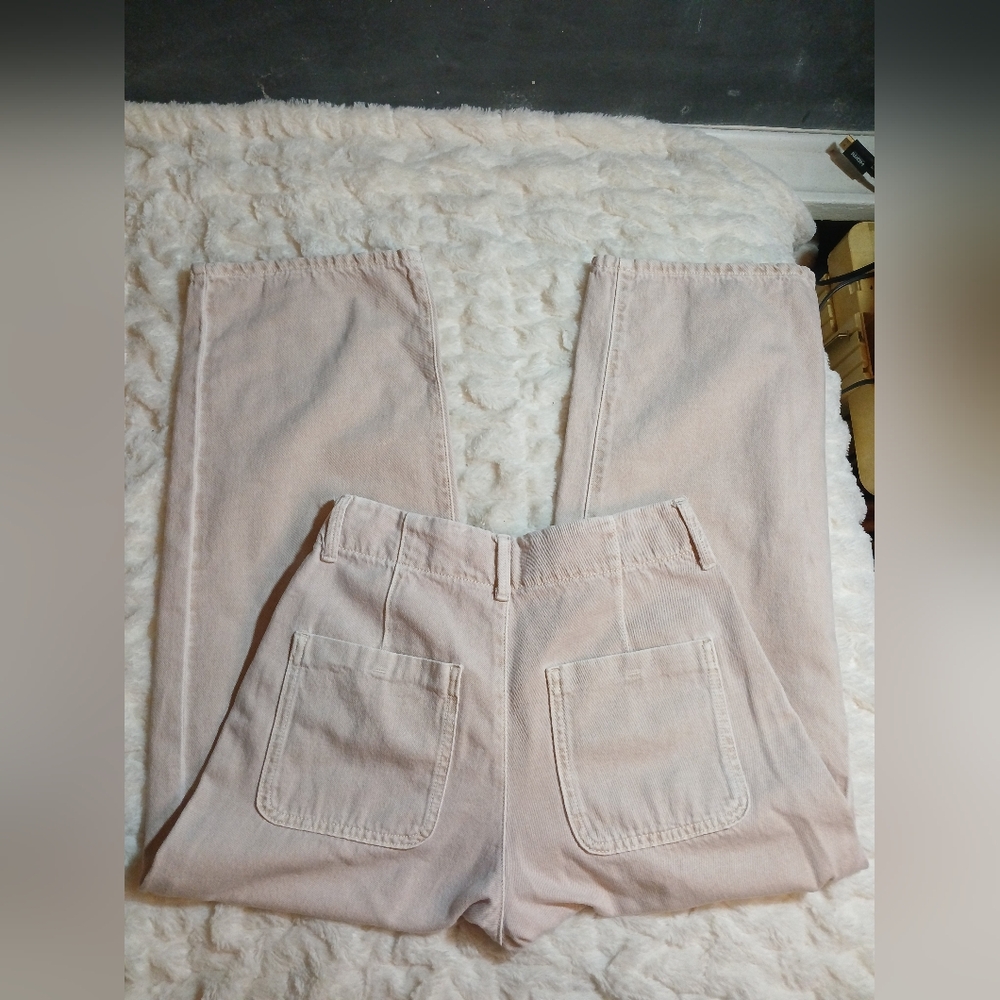 Zara Womens Size 4 Wide Leg Jeans Dusty Pink High Rise Denim Pants - Picture 2 of 9